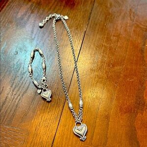 Brighton Blair Silver Tone Heart Pendant Necklace & Bracelet Set Retired Vintage